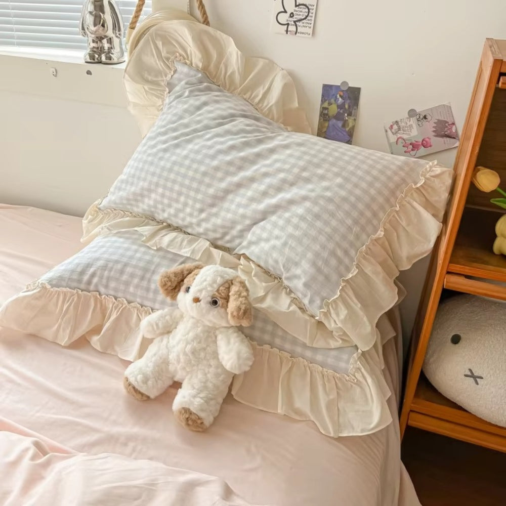 RuffleCheck™ - Bettwäsche Set Kariert - Rüschen Design - Romantisches Schlafzimmer Set