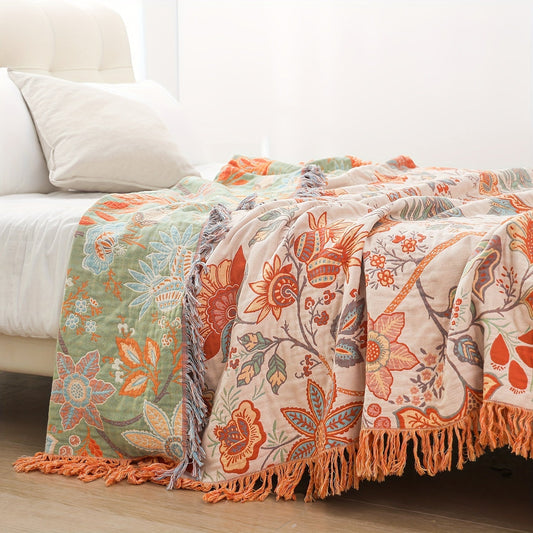FloralBlanket™ - Baumwoll Decke - Boho Stil - Geblümtes Jacquard Design