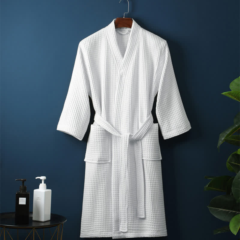 WaffleLuxe™ - Bademantel V-Ausschnitt - Waffelstruktur - Komfortabler Morgenmantel