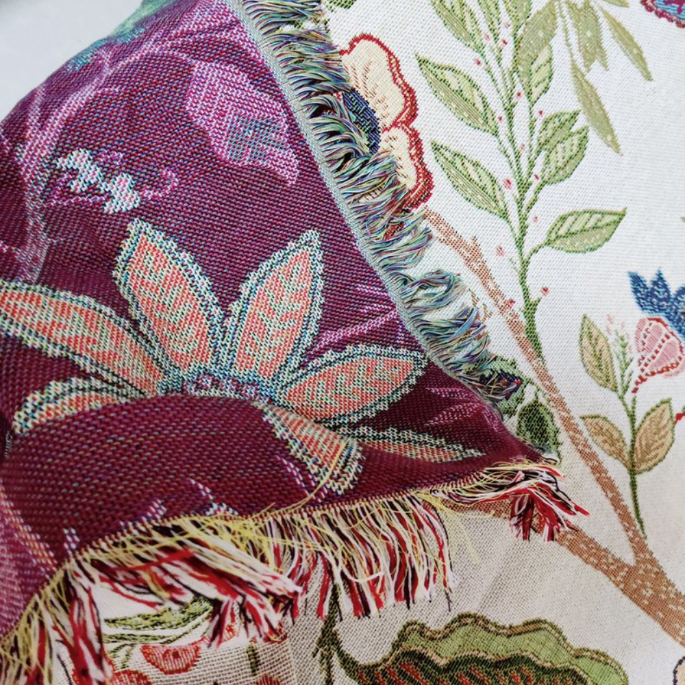 Blumiger Sofaüberwurf - Polyester-Baumwoll-Mischung mit Rustikalen Quasten 4