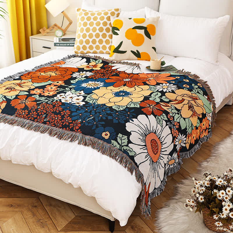 Flora Sofabezug - Baumwolle mit Blumendesign und Quasten, Maschinenwaschbar 2