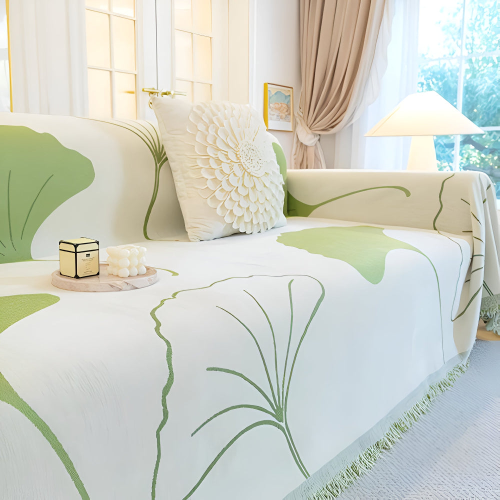 Ginko Sofaüberzug Ecksofa - Premium Chenille, Elegantes Ginkgoblatt-Muster 8