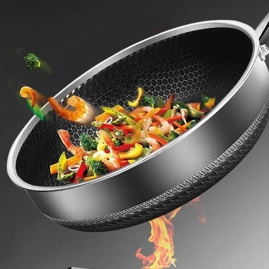HexaSteel™ - Edelstahl Bratpfanne - Wabenstruktur Oberfläche - Energiesparende Küchenpfanne