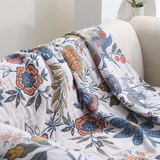 BloomWeave™ - Baumwoll Decke - Boho Stil - Wendbares Blumen Design