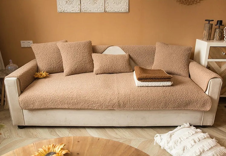 CozyHaven™ - Teddy Sherpa Sofaüberwurf - Weicher Stil - Rutschfester Sofaschutz