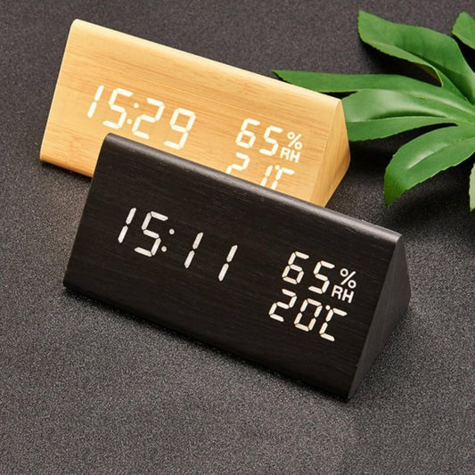 TriWoodTime™ Holz Wecker – Digitaler LED Wecker – Uhr Datum Temperatur