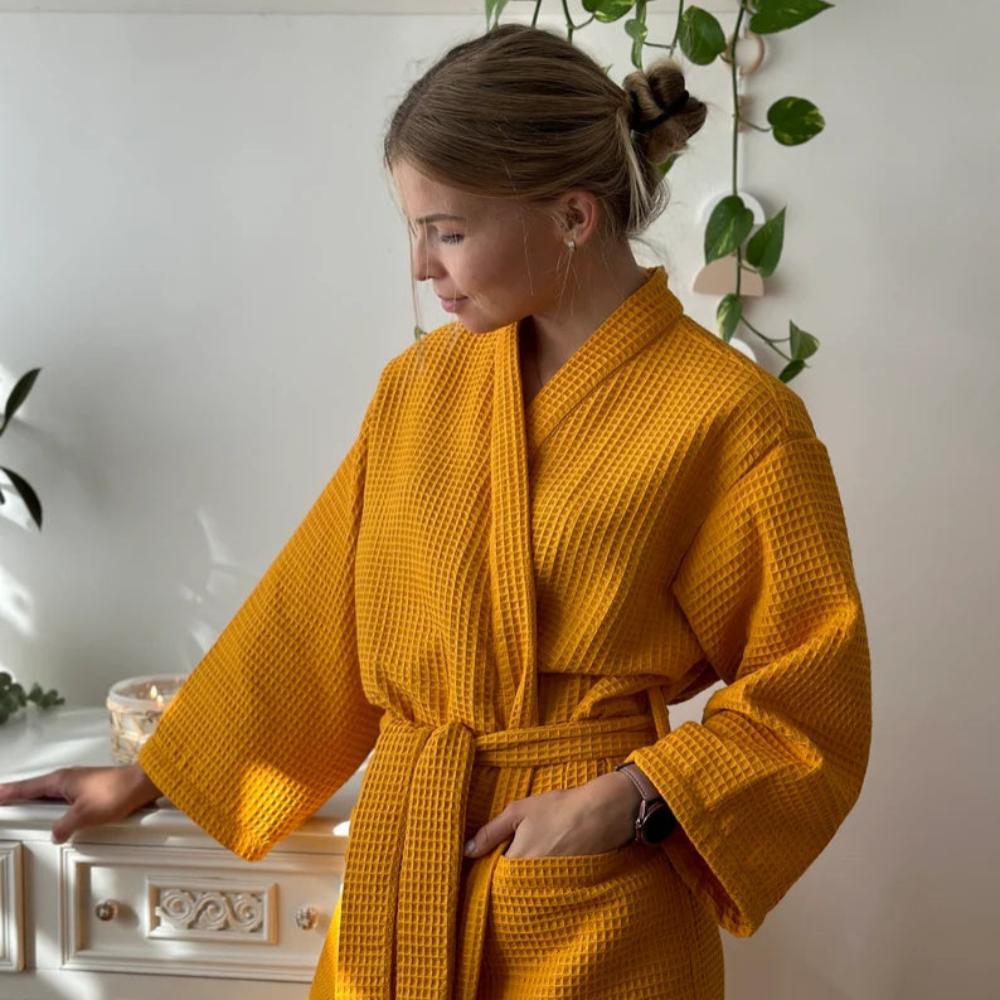WaffleLuxe™ - Bademantel V-Ausschnitt - Waffelstruktur - Komfortabler Morgenmantel