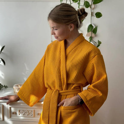 WaffleLuxe™ - Bademantel V-Ausschnitt - Waffelstruktur - Komfortabler Morgenmantel