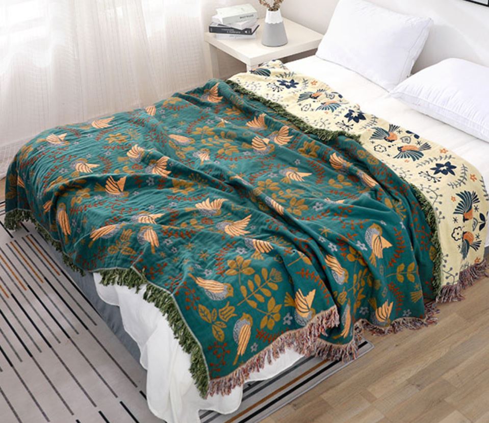 BirdWeave™ - Baumwoll Decke - Vintage Stil - Wendbares Vogel Design