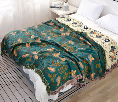 BirdWeave™ - Baumwoll Decke - Vintage Stil - Wendbares Vogel Design