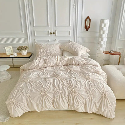 FloraRuffle™ - Bettwäsche Set Blumen - Plissee Design - Elegantes Schlafzimmer Set