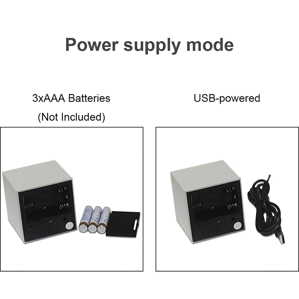 CubeGlow™ – LED Wecker Holzoptik Temperaturanzeige Tischuhr – Digitaler LED Wecker