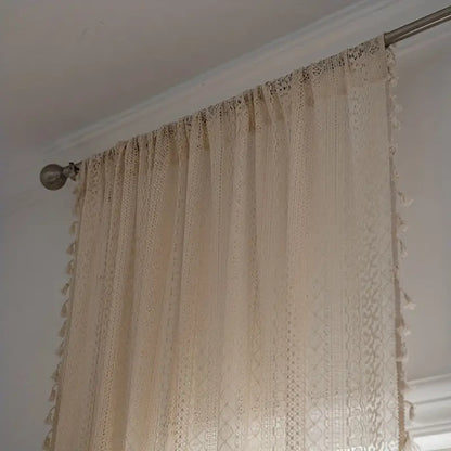 BohoWeaveCharm™ – Boho Häkelvorhang mit Quasten – Halbtransparenter Fenster Vorhang