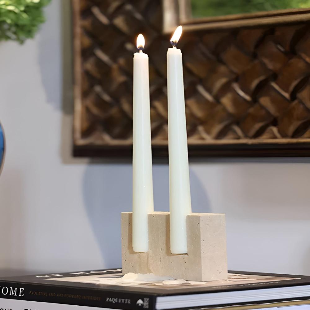 StoneGlow™ - Travertin Kerzenhalter - Minimalistischer Stil - Für 2 Stabkerzen