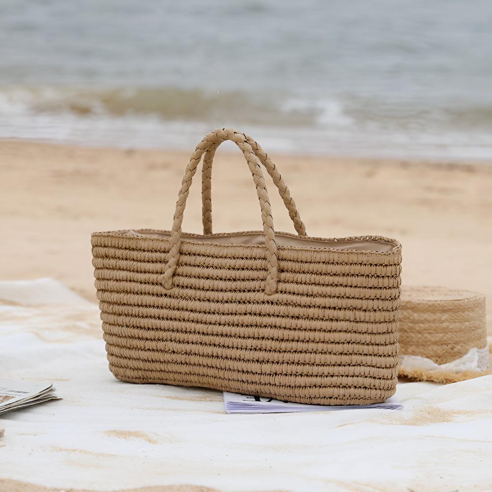 StrawCarry™ – Geflochtene Stroh Strandtasche mit Kordelverschluss – Geflochtene Stroh Tragetasche