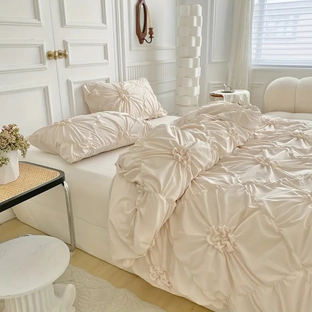 FloraRuffle™ - Bettwäsche Set Blumen - Plissee Design - Elegantes Schlafzimmer Set