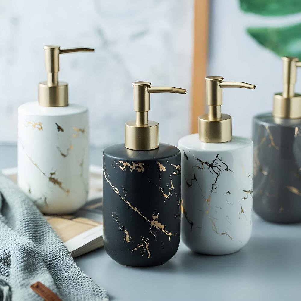 GoldenAura™ - Keramik Seifenspender - Marmor Design - Elegantes Badezimmer Zubehör