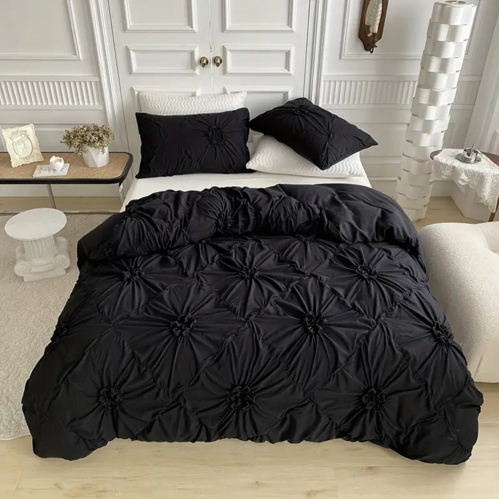 FloraRuffle™ - Bettwäsche Set Blumen - Plissee Design - Elegantes Schlafzimmer Set