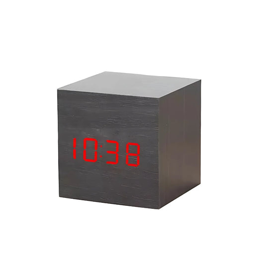 CubeGlow™ – LED Wecker Holzoptik Temperaturanzeige Tischuhr – Digitaler LED Wecker