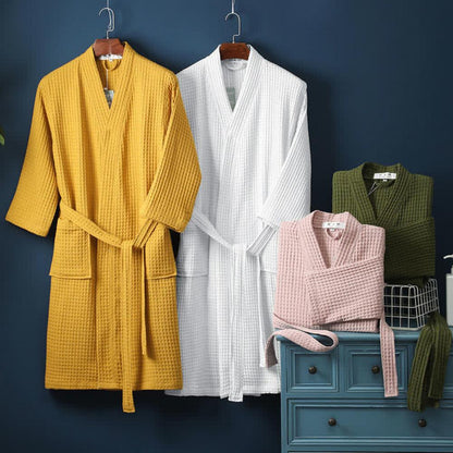 WaffleLuxe™ - Bademantel V-Ausschnitt - Waffelstruktur - Komfortabler Morgenmantel