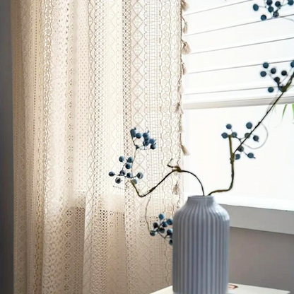 BohoWeaveCharm™ – Boho Häkelvorhang mit Quasten – Halbtransparenter Fenster Vorhang