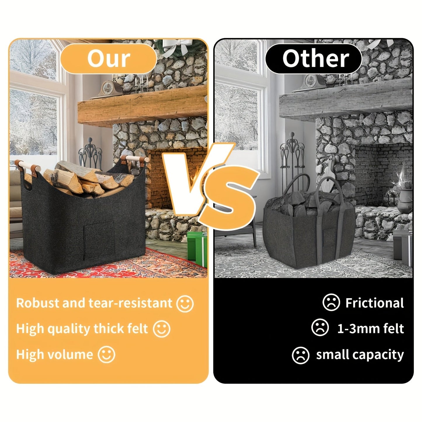 FireNest™ – Filz-Kaminholzkorb – Faltbar & Formstabil