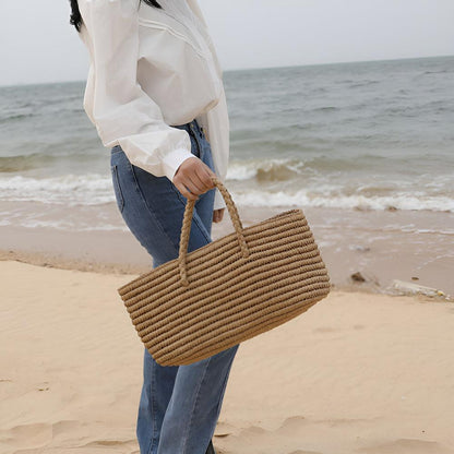 StrawCarry™ – Geflochtene Stroh Strandtasche mit Kordelverschluss – Geflochtene Stroh Tragetasche