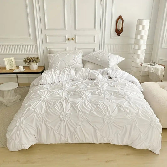 FloraRuffle™ - Bettwäsche Set Blumen - Plissee Design - Elegantes Schlafzimmer Set