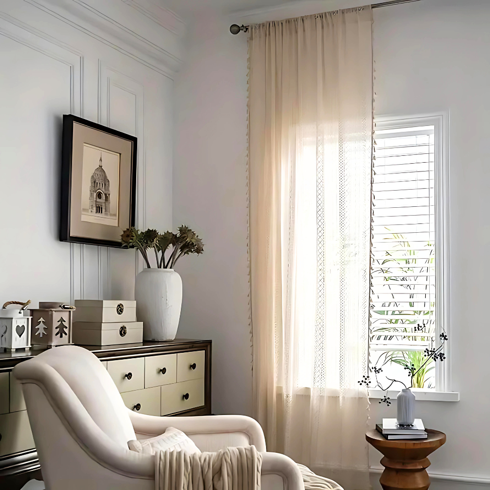 BohoWeaveCharm™ – Boho Häkelvorhang mit Quasten – Halbtransparenter Fenster Vorhang
