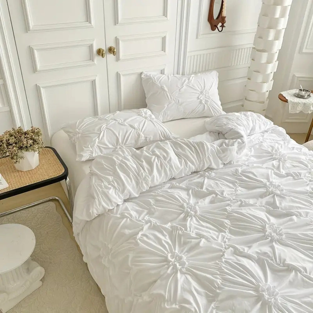 FloraRuffle™ - Bettwäsche Set Blumen - Plissee Design - Elegantes Schlafzimmer Set