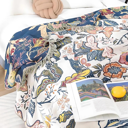 BloomWeave™ - Baumwoll Decke - Boho Stil - Wendbares Blumen Design