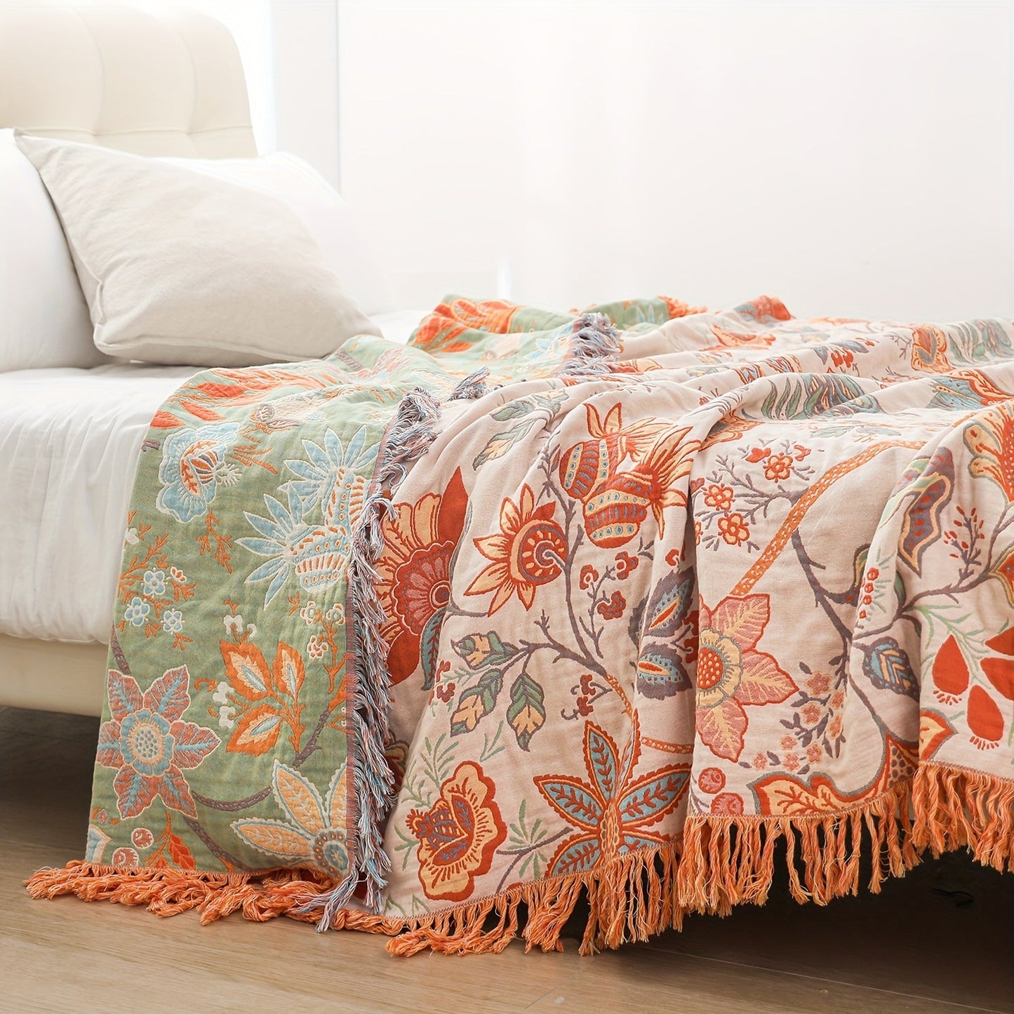 FloralBlanket™ - Baumwoll Decke - Boho Stil - Geblümtes Jacquard Design