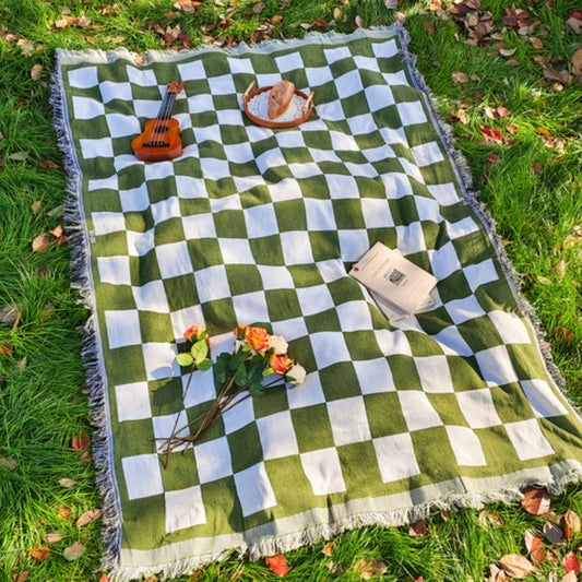 FringeComfort™ – Karierte Picknickdecke Mikrofaser mit Fransen Outdoor – Karierte Picknick Decke