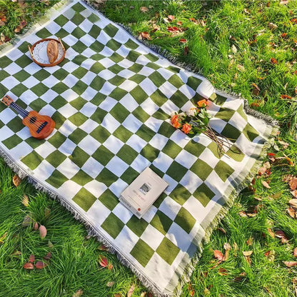 FringeComfort™ – Karierte Picknickdecke Mikrofaser mit Fransen Outdoor – Karierte Picknick Decke