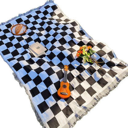 FringeComfort™ – Karierte Picknickdecke Mikrofaser mit Fransen Outdoor – Karierte Picknick Decke