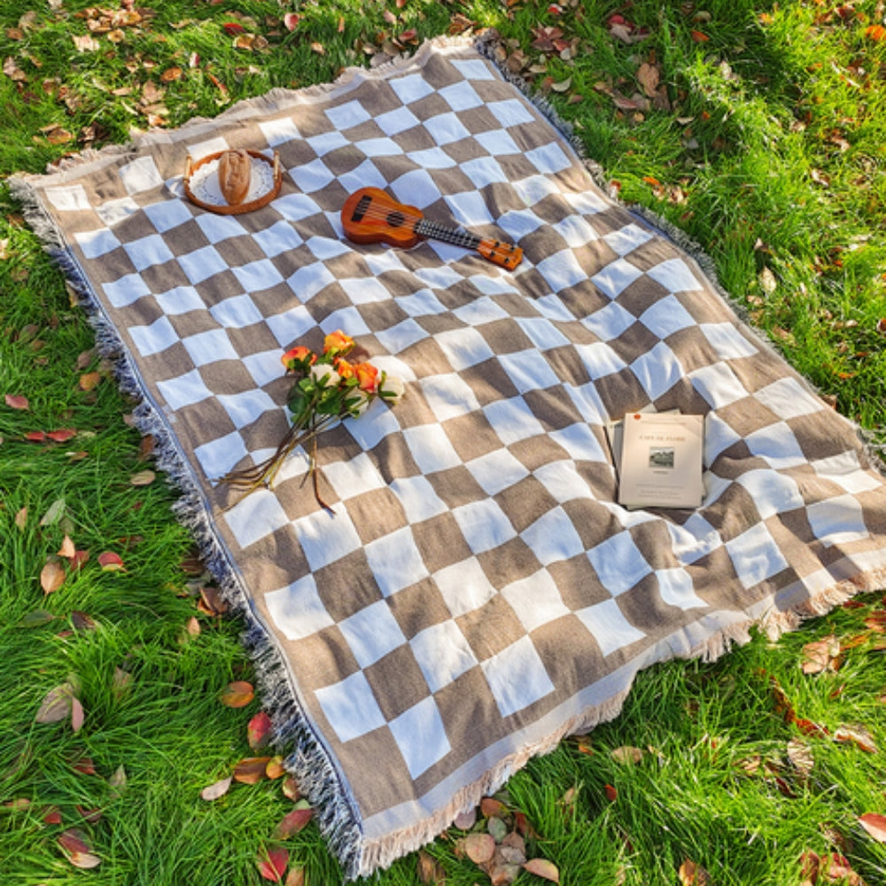 FringeComfort™ – Karierte Picknickdecke Mikrofaser mit Fransen Outdoor – Karierte Picknick Decke