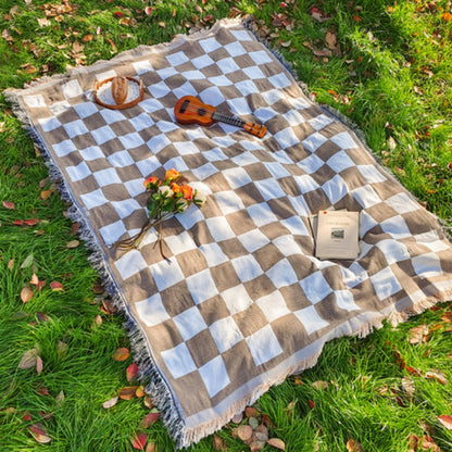 FringeComfort™ – Karierte Picknickdecke Mikrofaser mit Fransen Outdoor – Karierte Picknick Decke