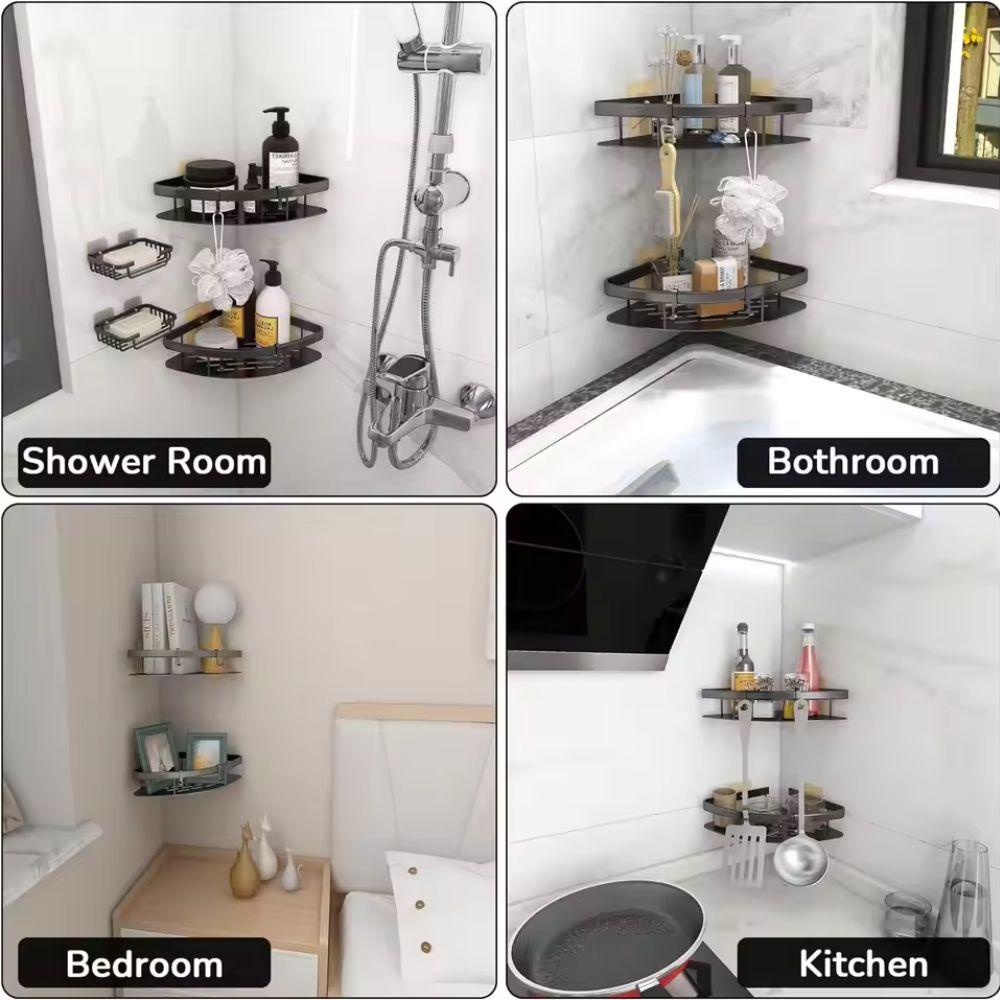 CurveRack™ - Duschablage Aluminium - Selbstklebend - Modernes Badezimmer Regal