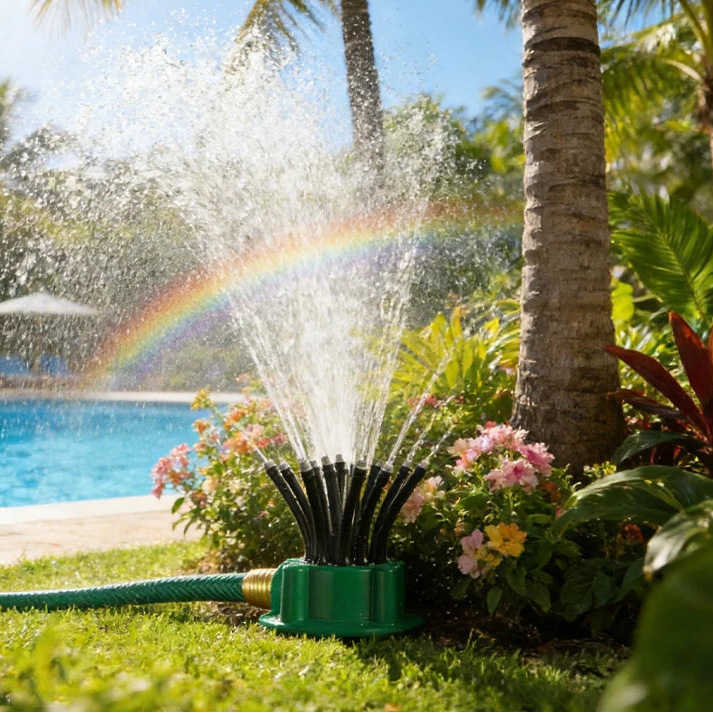 AquaSpray Garten Sprinkler - Automatisches 360-Grad-System, Robustes Kunststoffdesign 2
