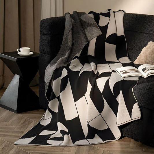 Arden Throw Blanket - Microfiber, Black and White Geometric Design 0