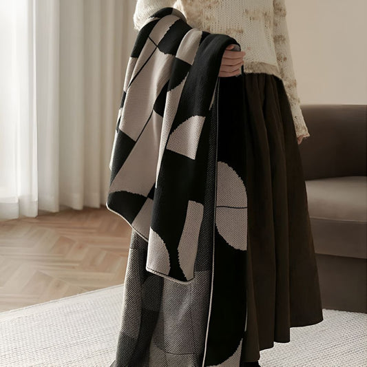 Arden Throw Blanket - Microfiber, Black and White Geometric Design 1