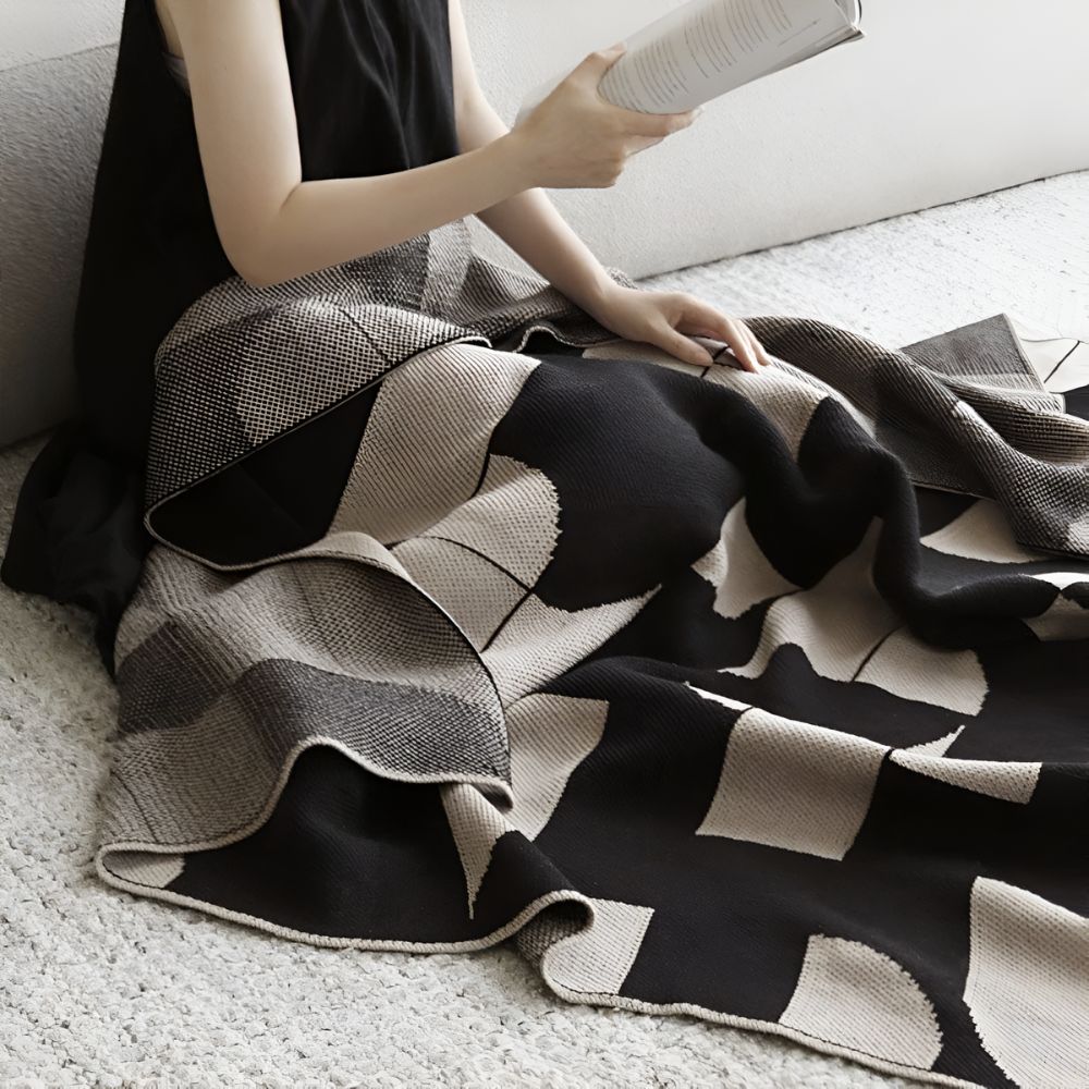 Arden Throw Blanket - Microfiber, Black and White Geometric Design 4