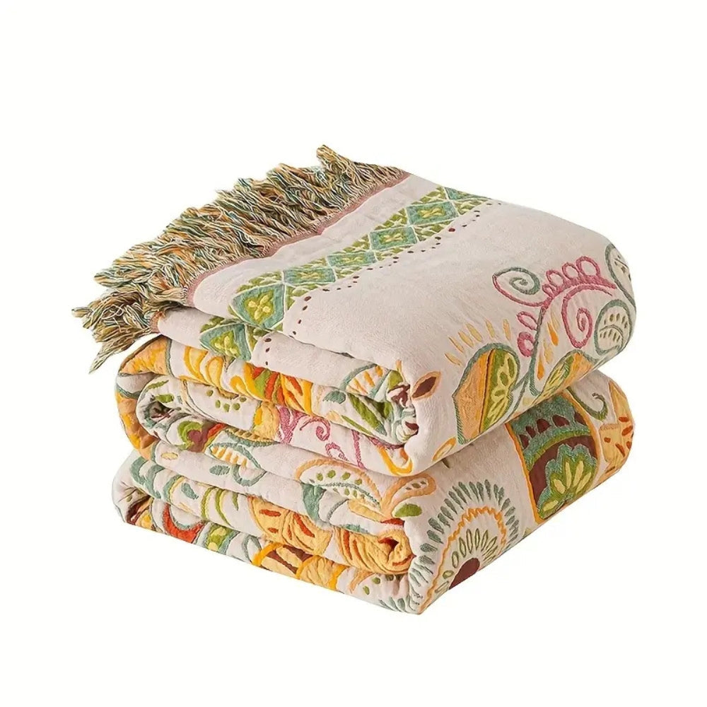 AutumnBlanket™ - Baumwoll Decke - Boho Stil - Wendbares Blumen Design