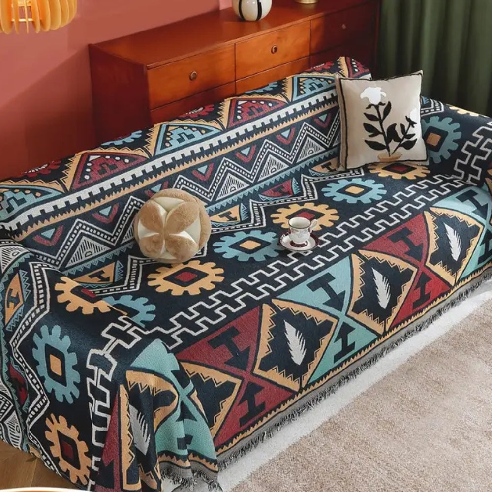 Azelia Sofaüberwurf - Mikrofasermischung, Geometrisches Design mit Quasten 0