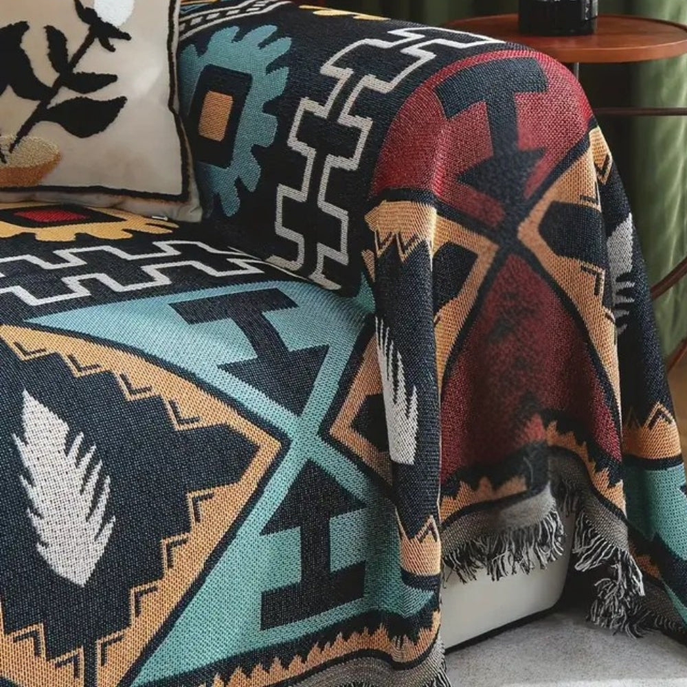 Azelia Sofaüberwurf - Mikrofasermischung, Geometrisches Design mit Quasten 1