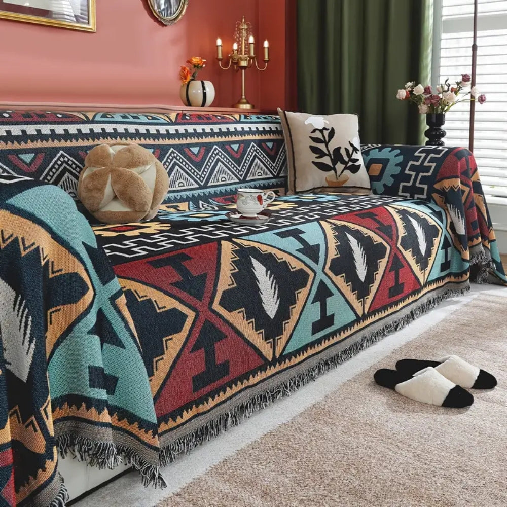 Azelia Sofaüberwurf - Mikrofasermischung, Geometrisches Design mit Quasten 2