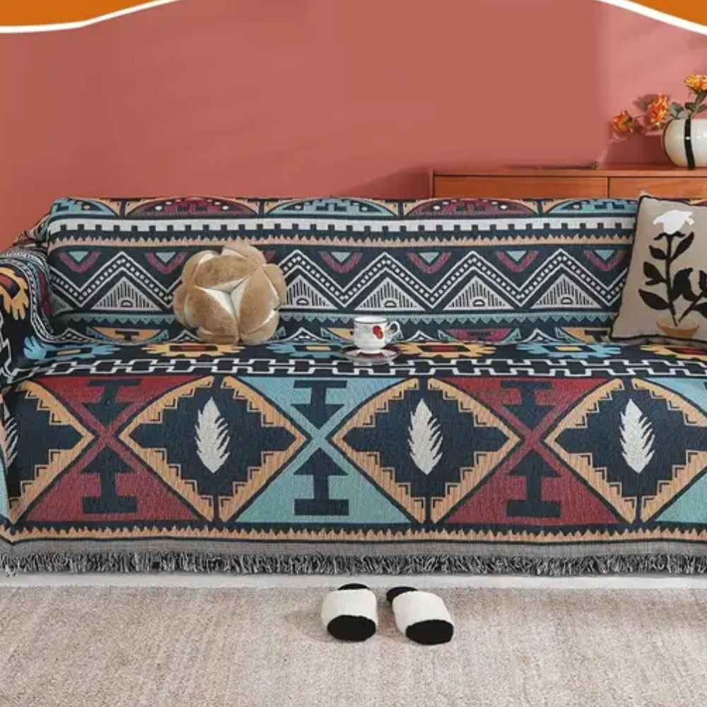 Azelia Sofaüberwurf - Mikrofasermischung, Geometrisches Design mit Quasten 3