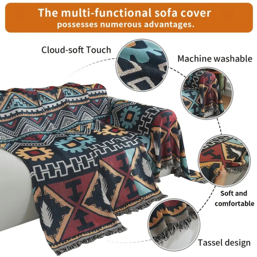 Azelia Sofaüberwurf - Mikrofasermischung, Geometrisches Design mit Quasten 4