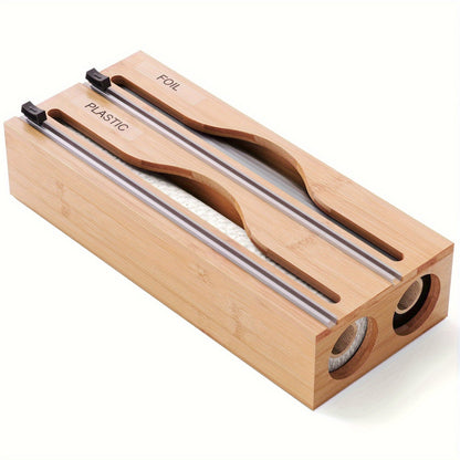 Bambora Folienspender - Bambus mit Integriertem Cutter, 2-in-1 Design 0