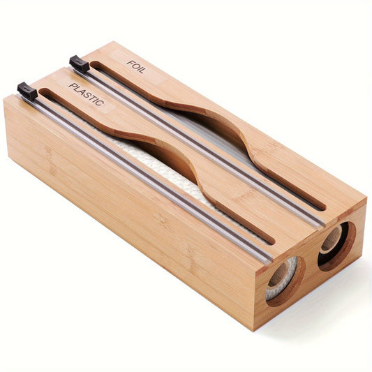 Bambora Folienspender - Bambus mit Integriertem Cutter, 2-in-1 Design 0